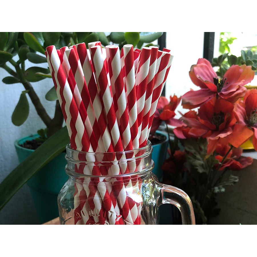 Bombilla Papel Roja con Blanca | Frutaplas | Bombillas de Papel