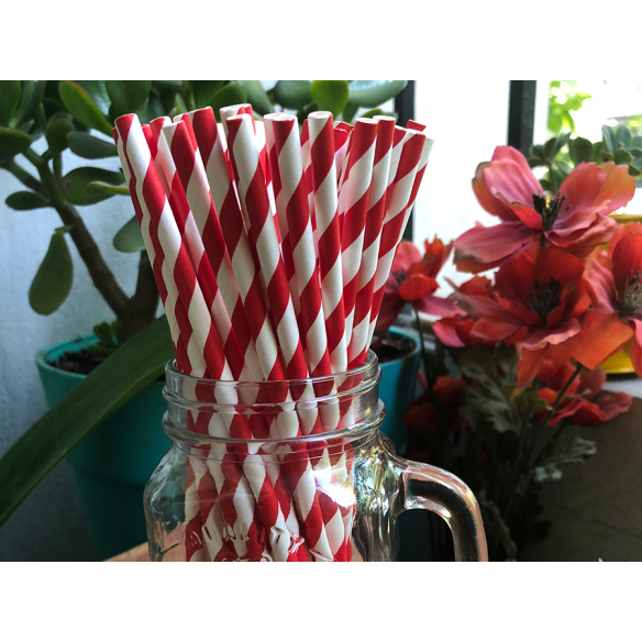 Bombilla Papel Roja con Blanca | Frutaplas | Bombillas de Papel