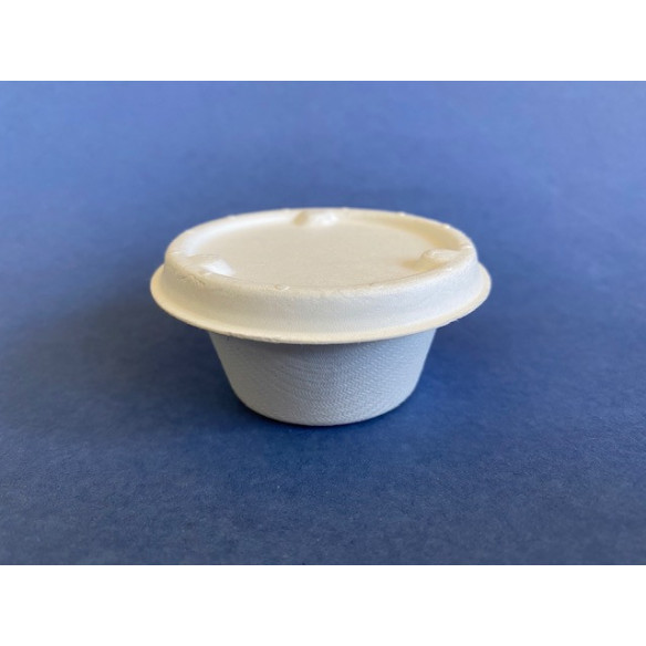 Pocillo Bio Compostable Natural 2 oz con tapa | Frutaplas| Envases biodegradables