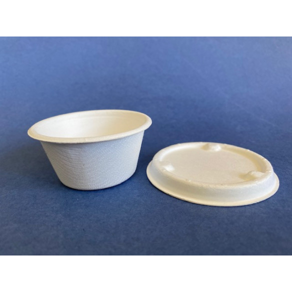 Pocillo Bio Compostable Natural 2 oz con tapa | Frutaplas| Envases biodegradables