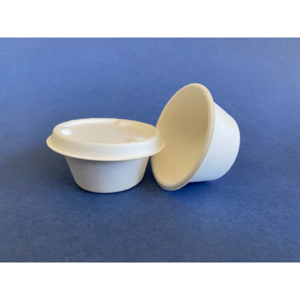 Pocillo Bio Compostable Natural 2 oz con tapa | Frutaplas| Envases biodegradables
