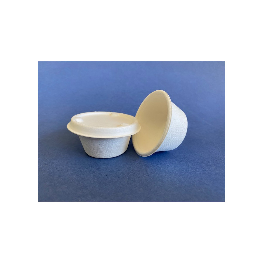 Pocillo Bio Compostable Natural 2 oz con tapa bagazo | Frutaplas| Envases biodegradables