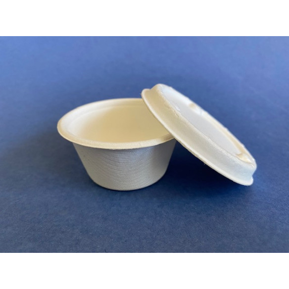 Pocillo Bio Compostable Natural 2 oz con tapa bagazo | Frutaplas| Envases biodegradables