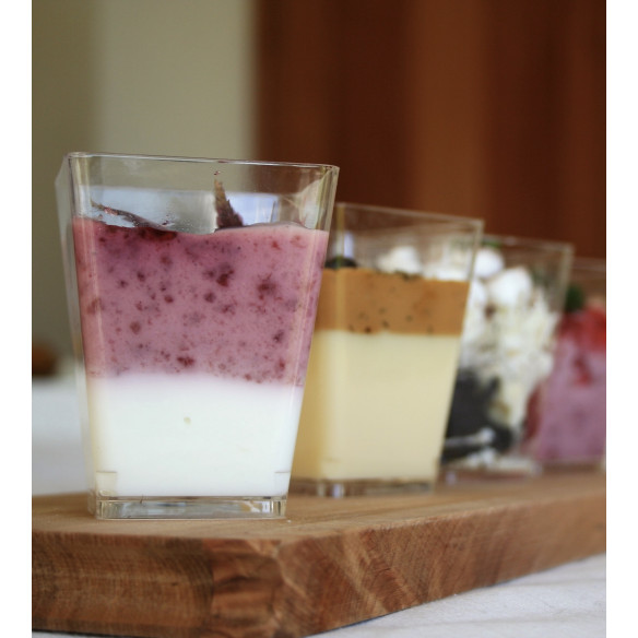 Vaso Postre Cuadrado Con Tapa Plana / Frutaplas