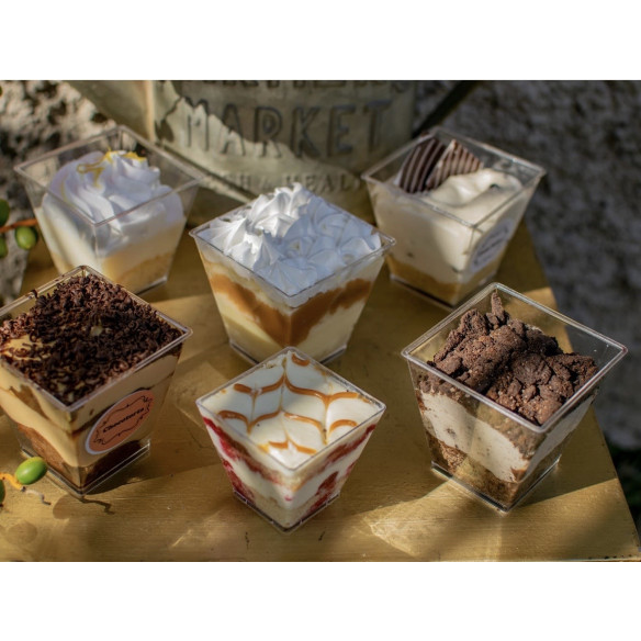 Vaso Postre Cuadrado Con Tapa Plana / Frutaplas