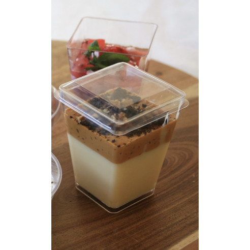 Vaso Postre Cuadrado Con Tapa Plana / Frutaplas
