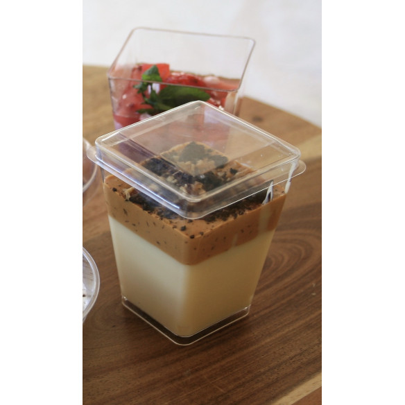 Vaso Postre Cuadrado Con Tapa Plana / Frutaplas