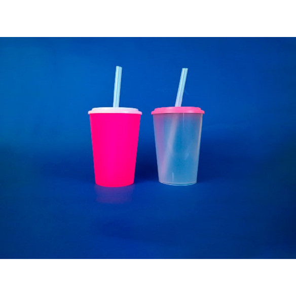 Vaso Reutilizable 500cc Fucsia con tapa y bombilla | Frutaplas | Reutilizables