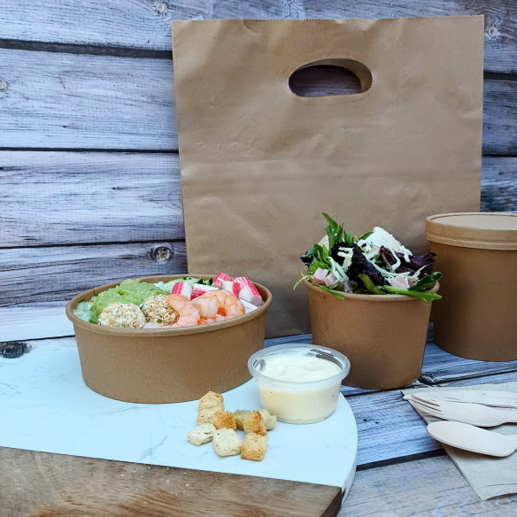 Pote Kraft Pla1300 con Tapa  Pla | Frutaplas | Potes Compostables