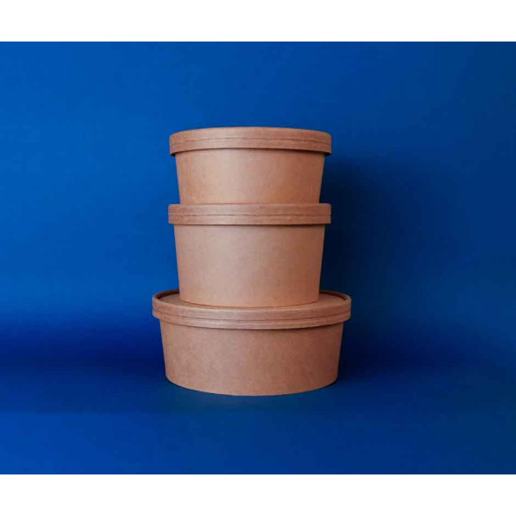 Pote Kraft Pla 750 con tapa Pla | Frutaplas | Potes Compostable