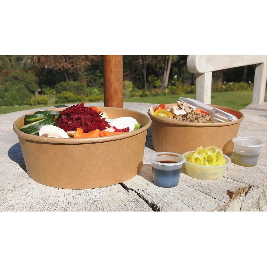 Pote Kraft  Pla 1300 con Tapa Pla| Frutaplas | Potes Compostable