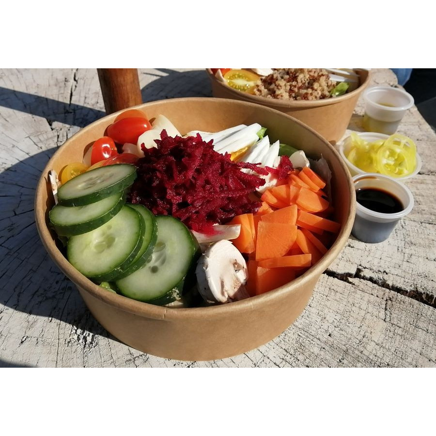 Pote Kraft  Pla 1300 con Tapa Pla| Frutaplas | Potes Compostable