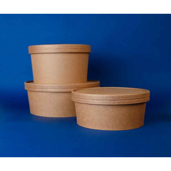 Pote Kraft  Pla 1300 con Tapa Pla| Frutaplas | Potes Compostable
