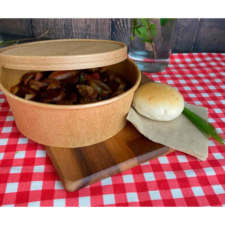 Pote Kraft Pla 1000 con tapa Pla| Frutaplas | Pote compostable