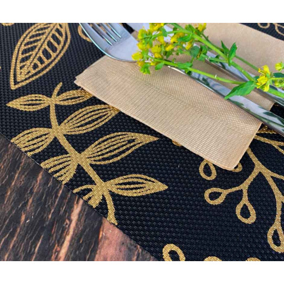 Individual Plástico Reutilizable Negro Con hojas Diseño (1x12u)