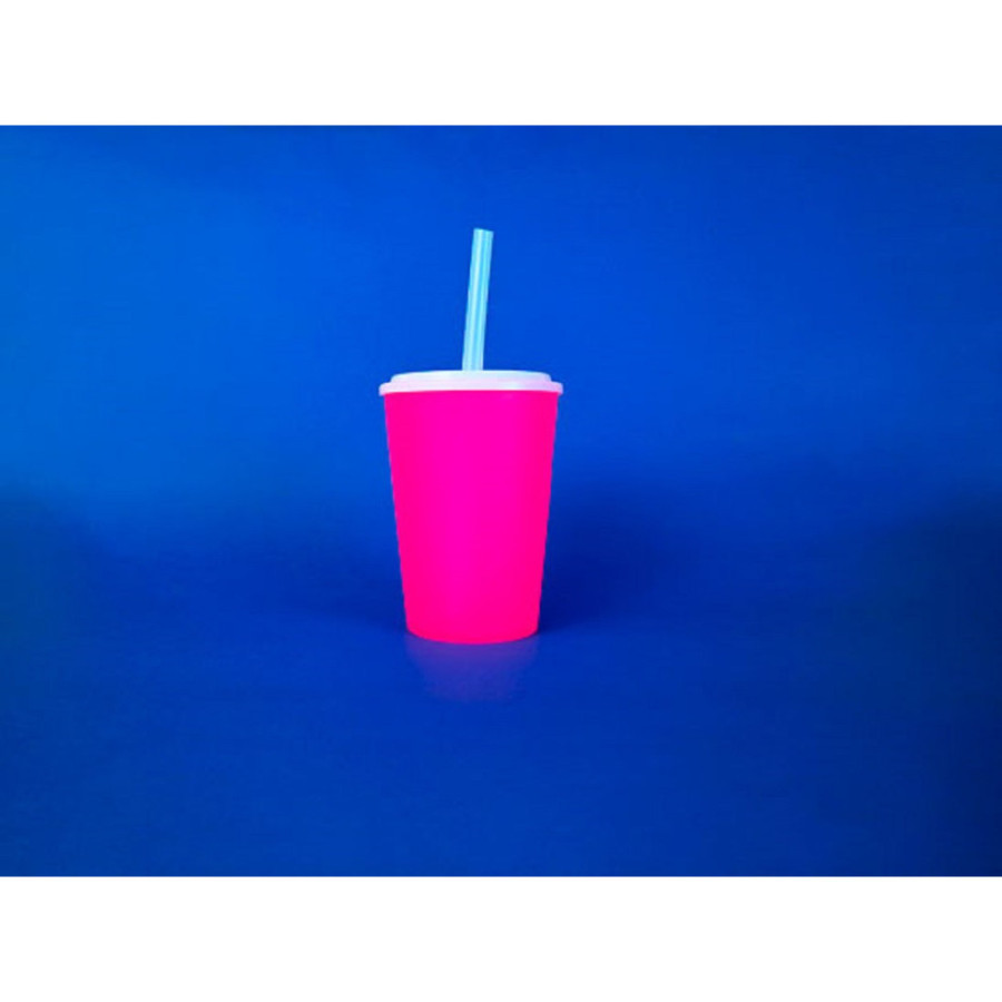 Vaso Reutilizable 500cc Fucsia con tapa y bombilla | Frutaplas | Reutilizables